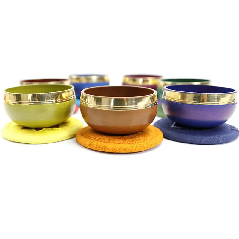 Handmade colourful Himalayan singing bowl meditation instrument with mallet
