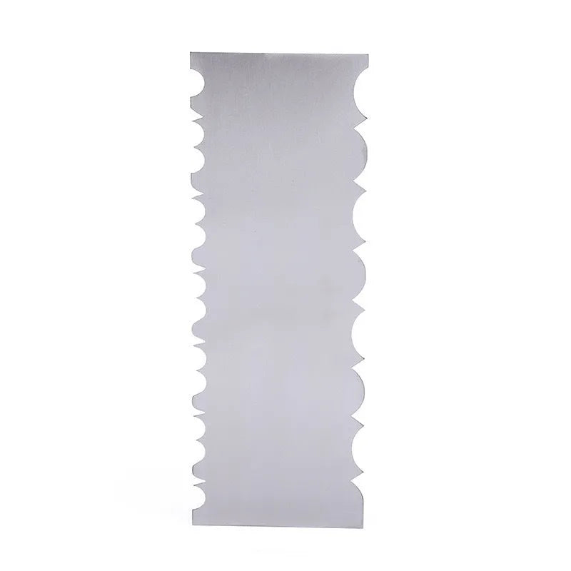 Stainless steel cake scraper with multiple polygon-patterned edges for decorating