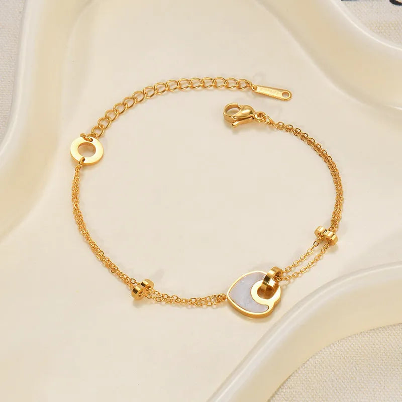 Women's stainless steel resin bracelet with double layer heart design in ins style