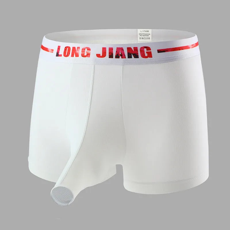 Men's ice silk boxers in solid colours showing mid-waist design and thin fabric texture