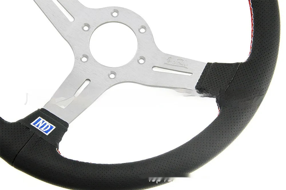 Leather 14-inch middle concave steering wheel with black or silver skeleton frame