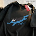 Plus size women's cotton t-shirt with diving black cat print in straight cut design