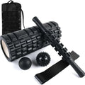 Black 33cm fitness foam roller massage kit with foam, EVA and PVC construction.