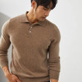 Men's sapphire blue cashmere polo collar loose fit pullover sweater