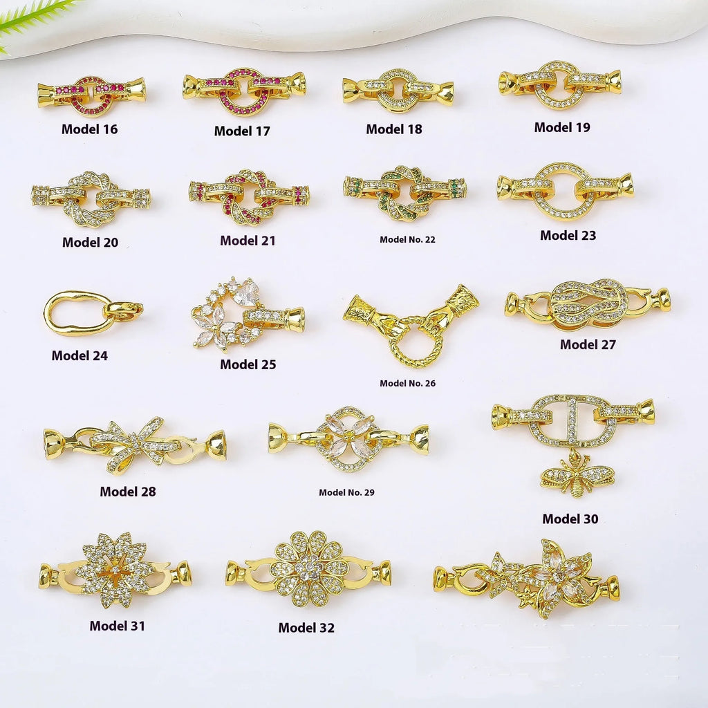 Small gold-coloured metal jewellery clasp for DIY necklace and bracelet making.