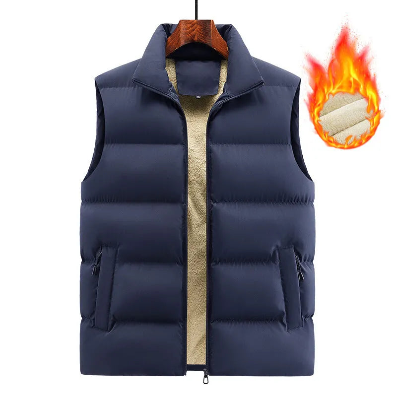 Men's striped lambswool vest in black, dark blue, or red colour options