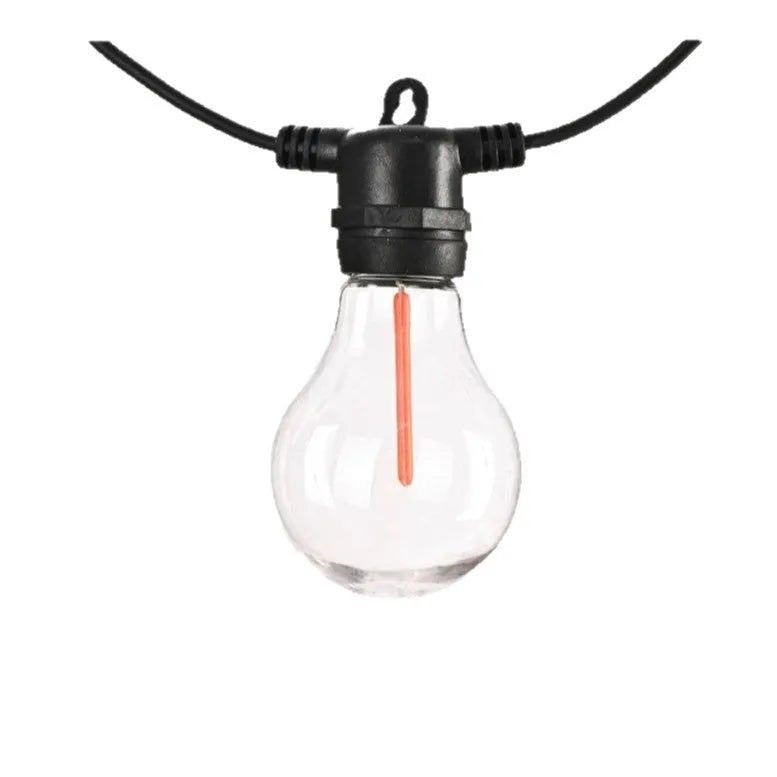 Waterproof outdoor string lights with 10 transparent meteor bulbs on 5 metre cable