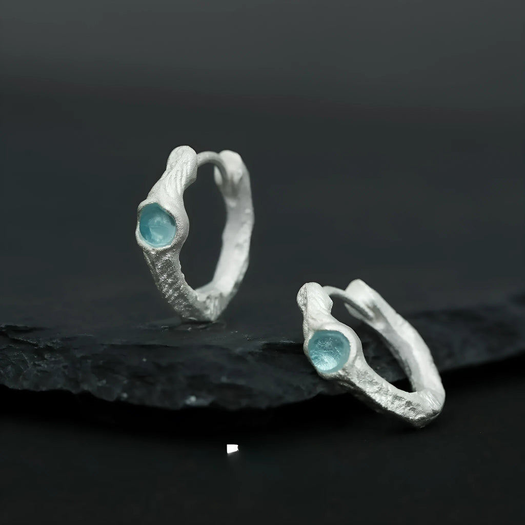 925 silver geometric circular ear clips with burnt silver electroplated finish for women