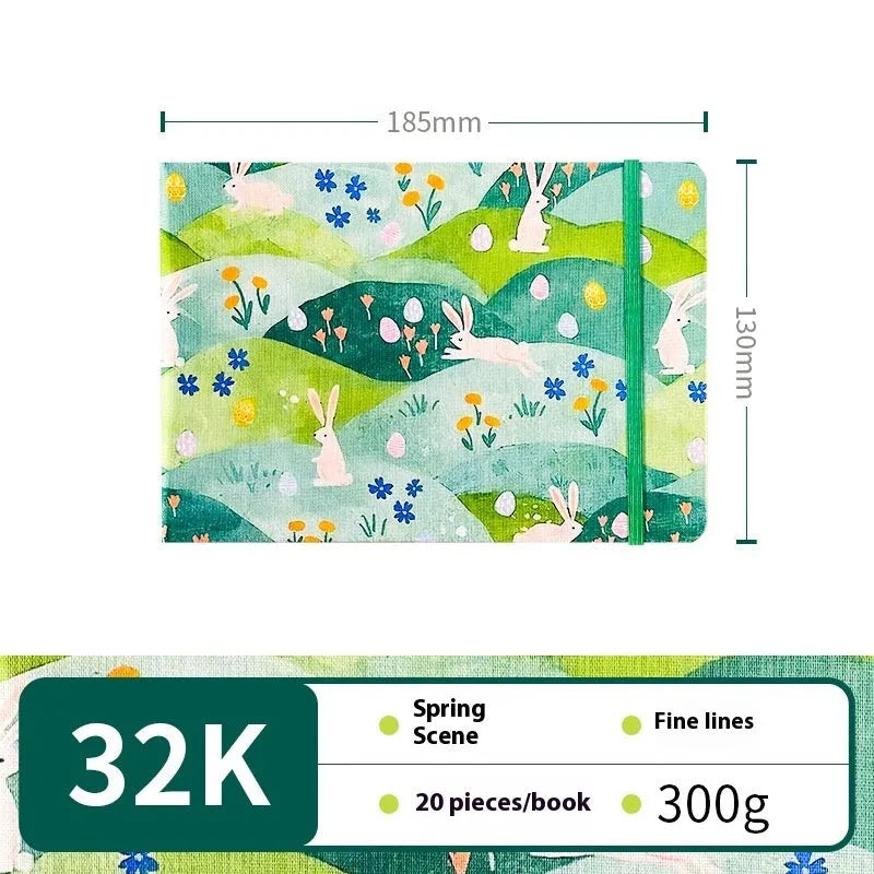 Feiluniao handmade fabric watercolour notebook with artistic cover design, 185mm length for portable sketching