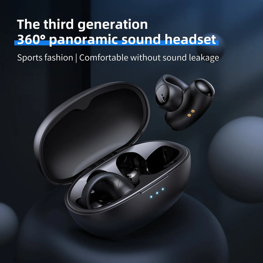 Black and white T306 Bluetooth wireless clip-on gaming headset with sports earhook design