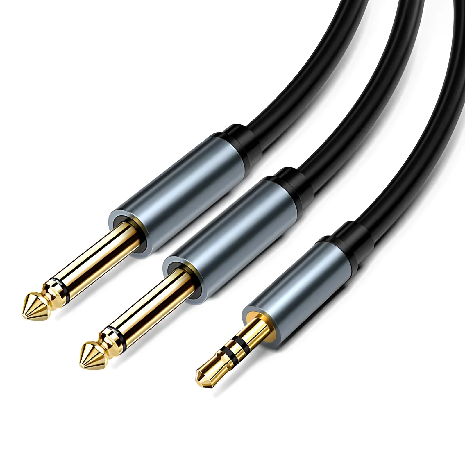 3.5mm stereo to two 6.5mm mono male audio cable with gold-plated connectors