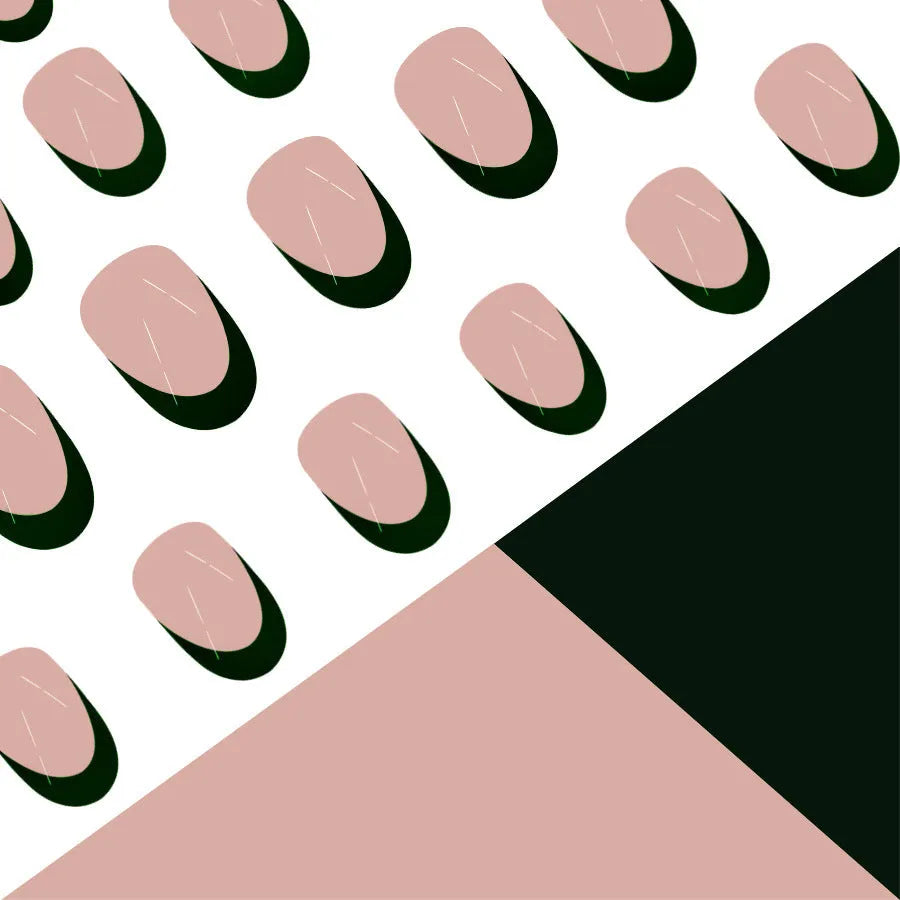 Set of 24 black French style false nails in a short almond shape