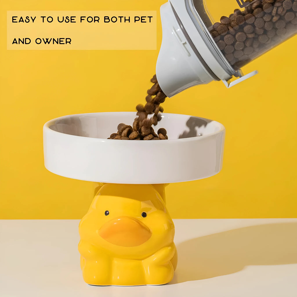 Raised ceramic cat bowl with animal theme design showing 4.92 inch elevation and 15cm diameter