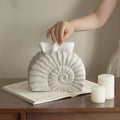 White resin tissue box with conch shell design, modern style, 24cm wide.