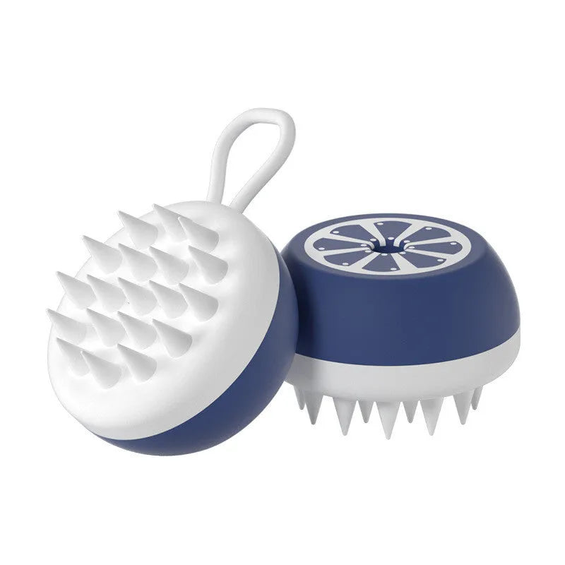 Yellow silicone pet bath brush with 2-in-1 comb design for dog and cat grooming