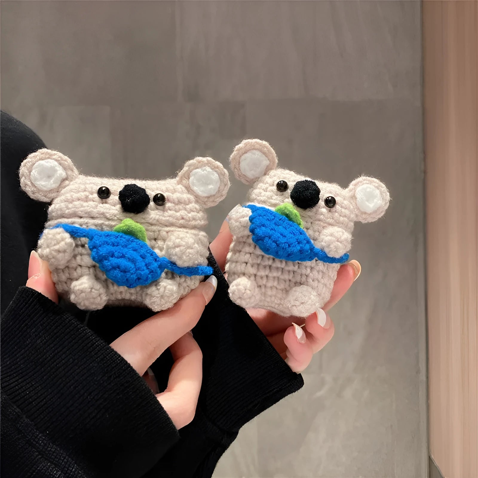 Handmade knitted koala bear backpack design protective sleeve for Apple AirPods case