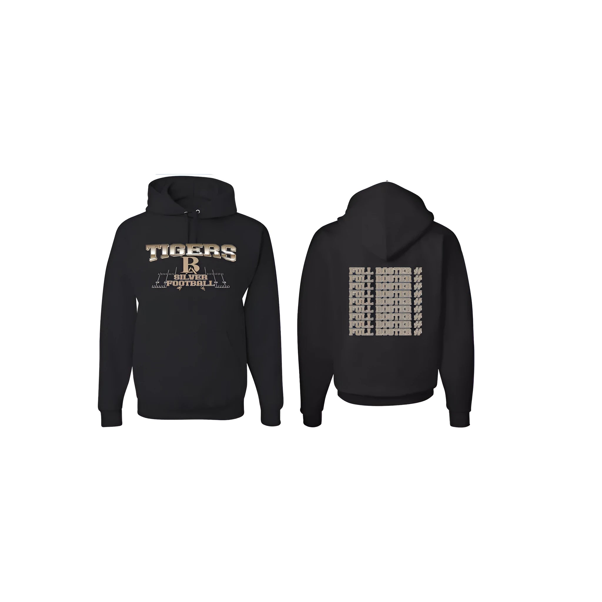 Black men's drop shoulder hoodie with long sleeves, shown on a model.