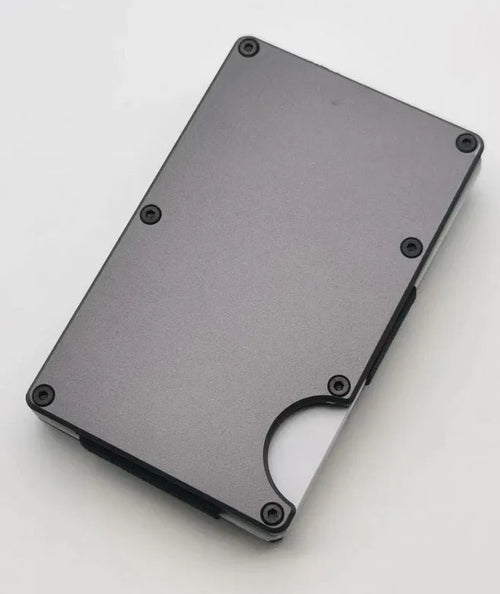 Carbon fibre credit card wallet in aluminium alloy grey colour with RFID-blocking anti-theft protection