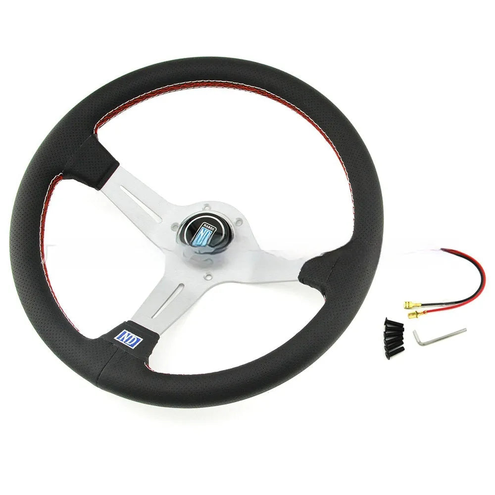 Leather 14-inch middle concave steering wheel with black or silver skeleton frame