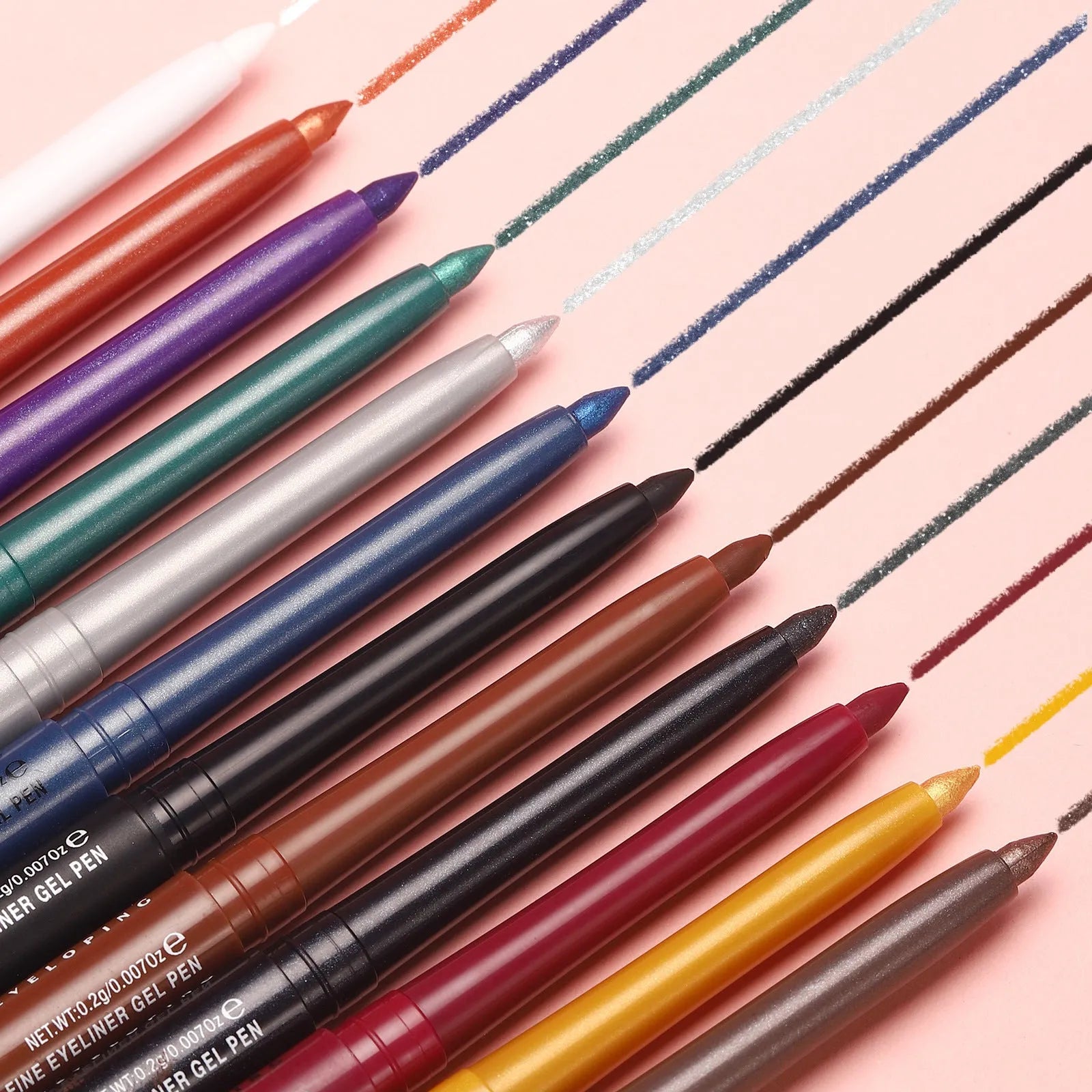 Set of 12 colourful gel glitter eyeliner pencils in waterproof formula for multi-purpose makeup