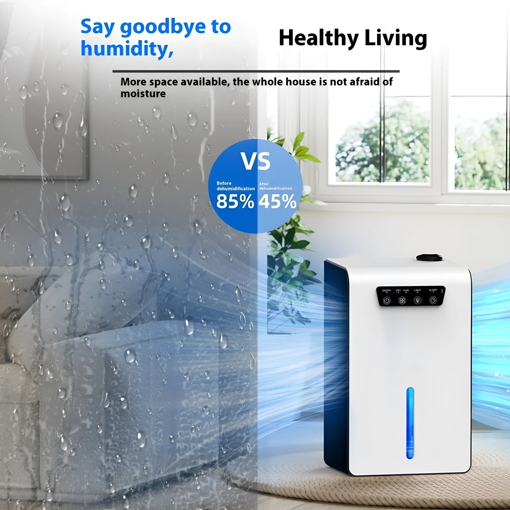 Milky white household dehumidifier for bedrooms with 2.6-4.0 litre water tank
