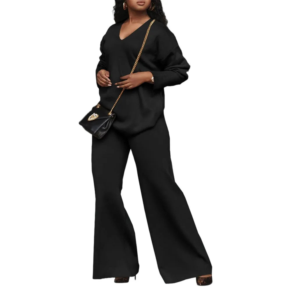 Women's brown suede velvet two-piece lounge suit with split sleeves on the long-sleeved top.