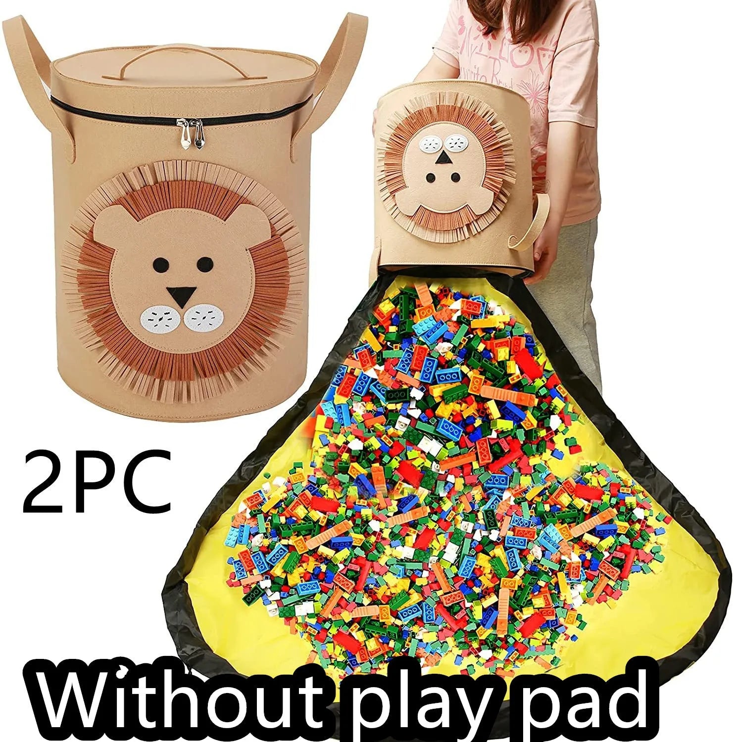 Green felt storage cube with pull rope unfolded as waterproof play mat for children's toys