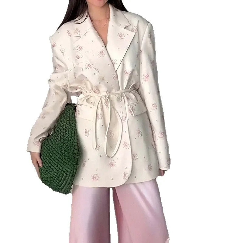 Collar lace-up waist-tight suit jacket in polyester available in multiple colours and sizes