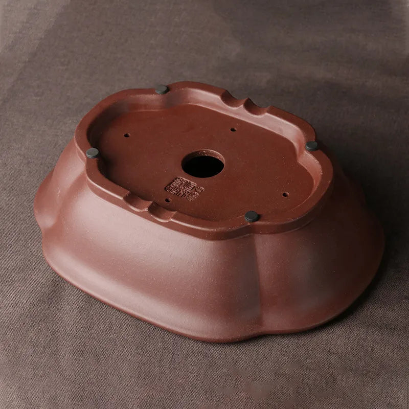 Handmade purple clay Chinese bonsai basin with classical plain design measuring 25x20x7cm
