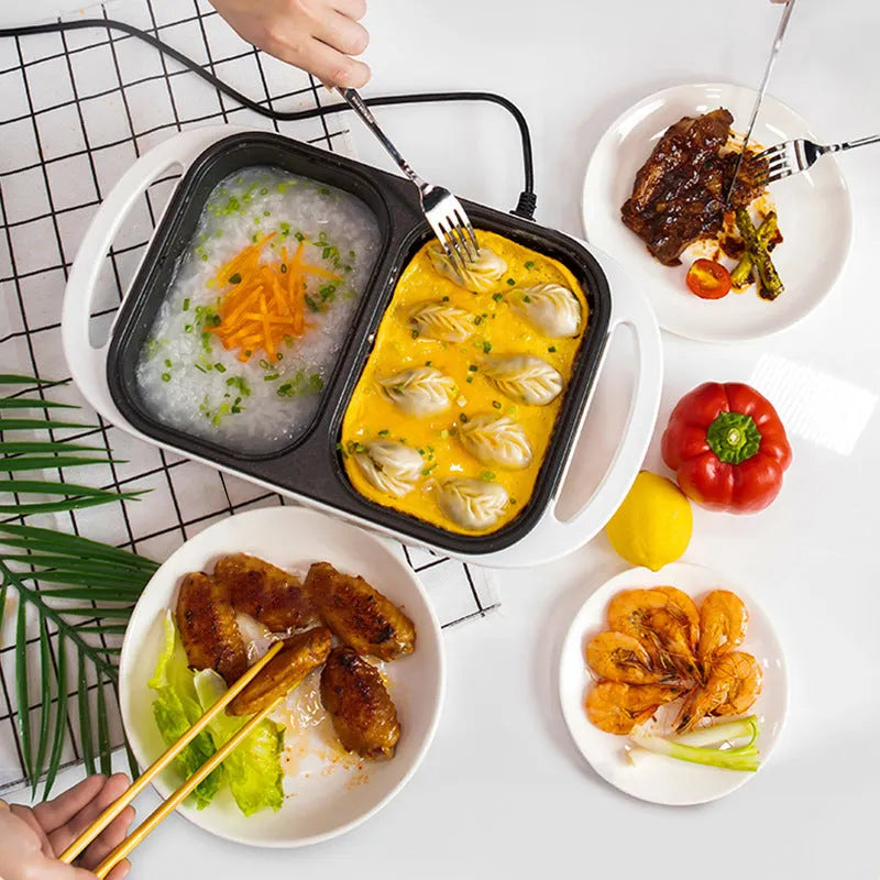 White dual-function electric caldron and frying oven with mechanical controls