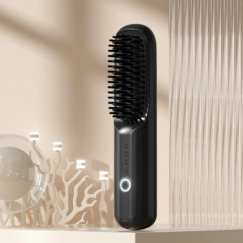 Anion wireless straightening comb in beige white colour with Type-C charging port