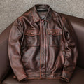 Men's black lapel PU leather jacket with side pockets and loose fit design for plus size wearers
