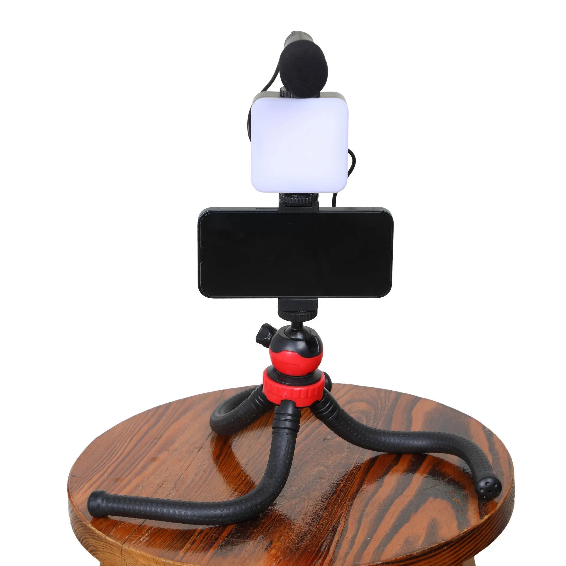 LED mini square universal camera flash on a pocket tripod, showing compact size and rotatable flash head.
