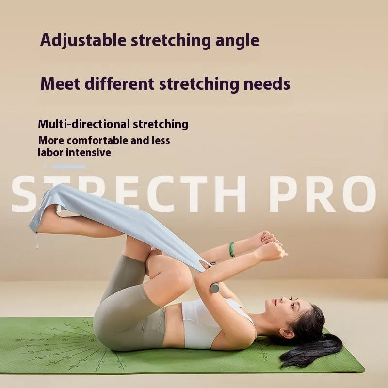Grey and pink yoga multi-function stretching tool for shoulder back and hip flexibility.