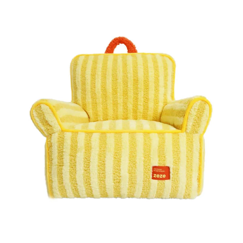 Striped soft velvet pet bed with removable cover in yellow, orange or purple colour options