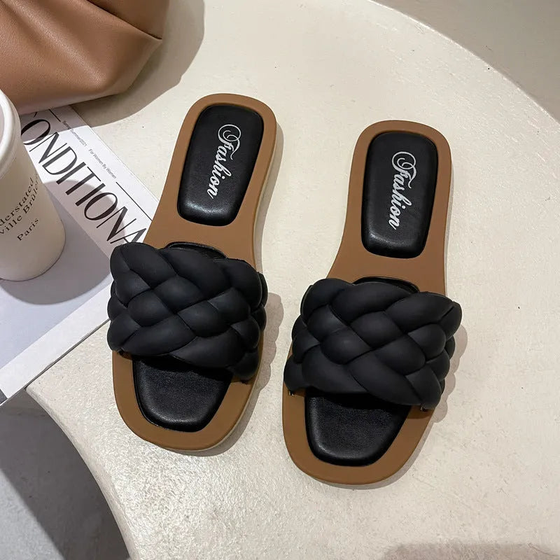 Women's white PVC beach sandals with plaid pattern and thick anti-skid soles