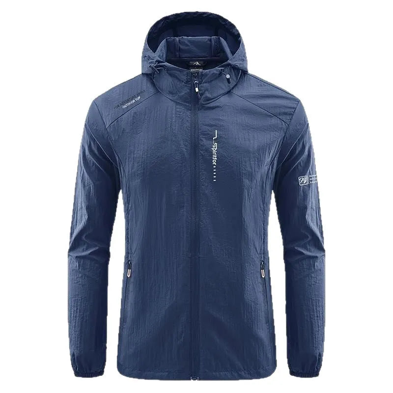 Men's lightweight nylon summer hooded jacket in loose fit for sun protection