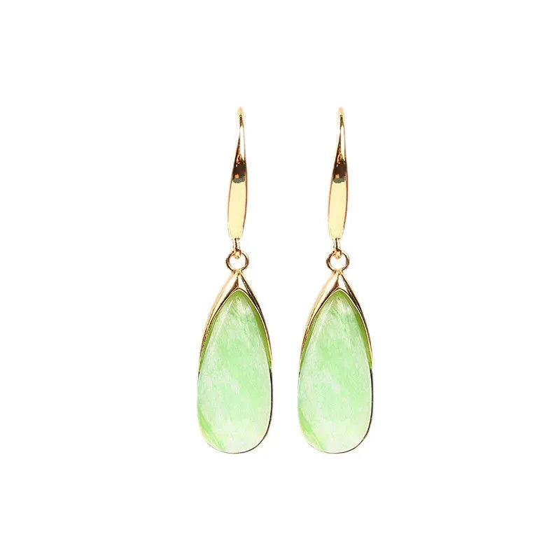 Retro Chinese style geometric earrings with water droplet design in CP798 jade colour