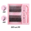 DIY single cluster false eyelashes set with four style options on a clear tray