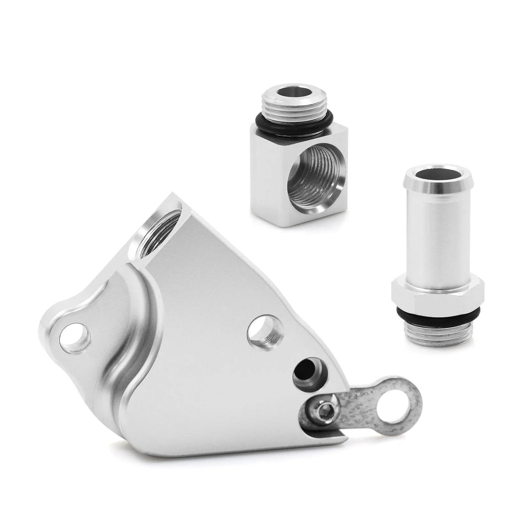 Billet aluminium intake manifold coolant adapter for K20 K24 engines with AN fittings