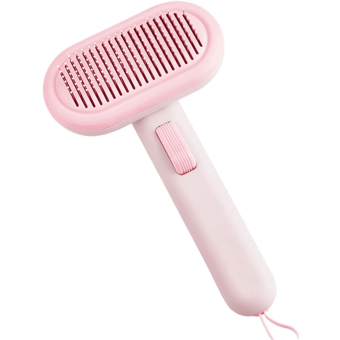 Large pet grooming comb with stainless steel blades in light green colour showing one-click cleaning mechanism