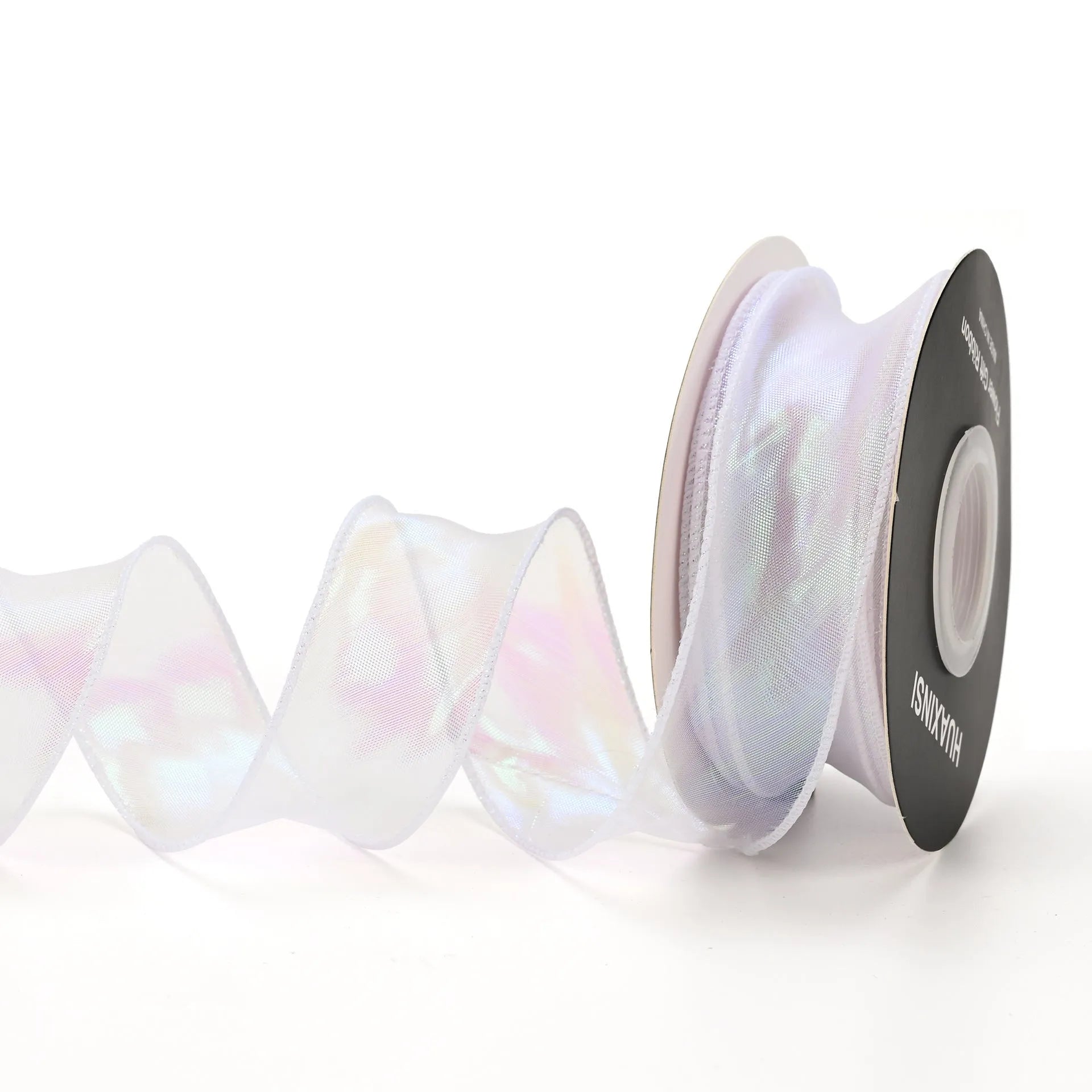 Roll of 4cm wide mesh fishtail yarn floral wave ribbon in multiple illusion colours.