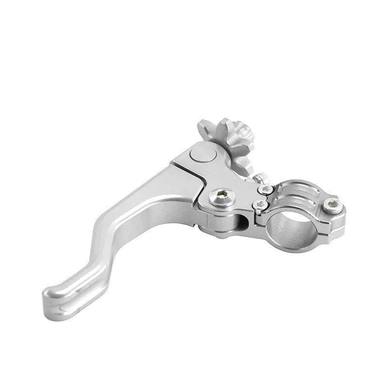 Aluminium two-finger motorcycle clutch lever in selected colour on bike.