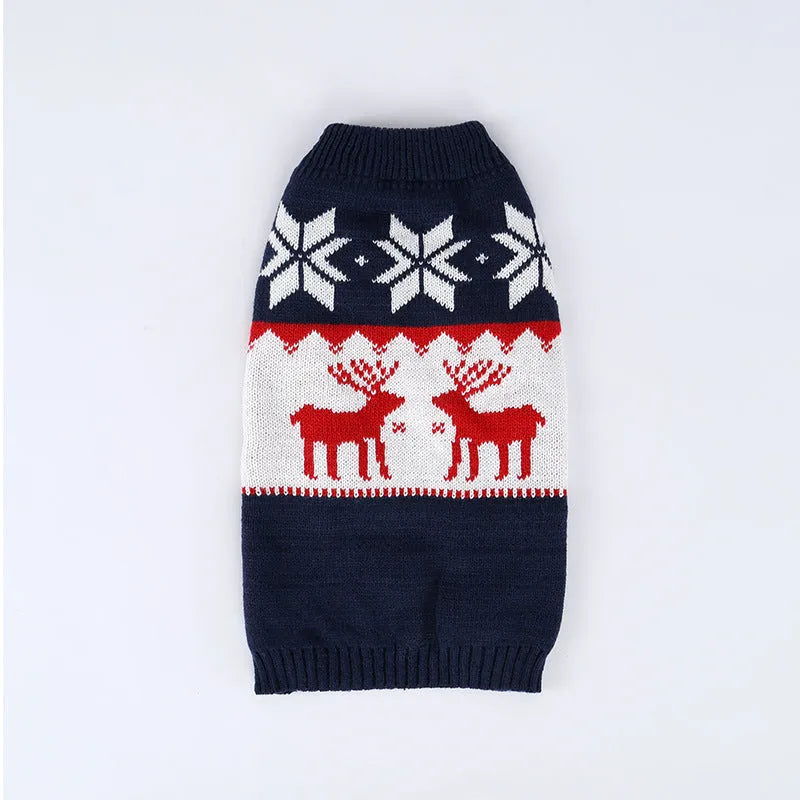 Navy blue knitted Christmas sweater for dogs in European American style pet clothing