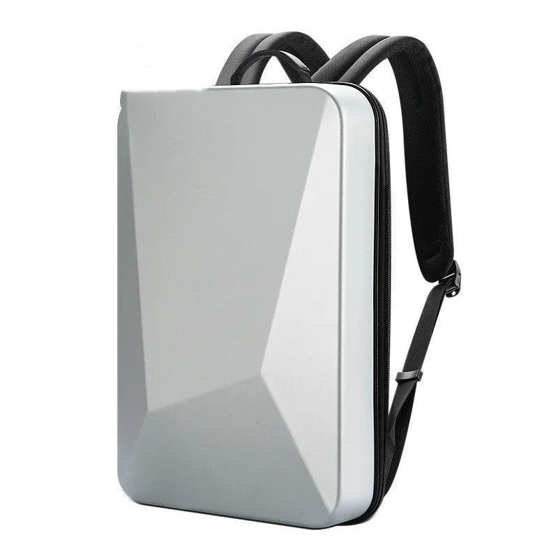 Hard shell PC gaming backpack in titanium gold or black with laptop compartment and shoulder straps
