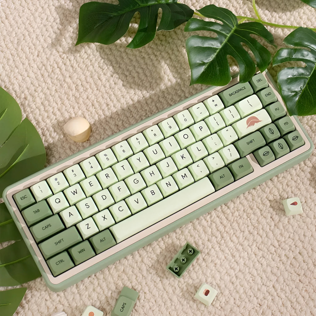 Matcha green PBT keycap set with 124 keys for mechanical keyboards, showing sublimation dye legends.