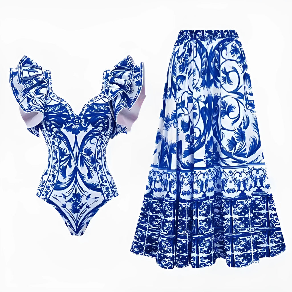 Women's printed one-piece swimsuit in polyester fabric available in multiple colours and sizes