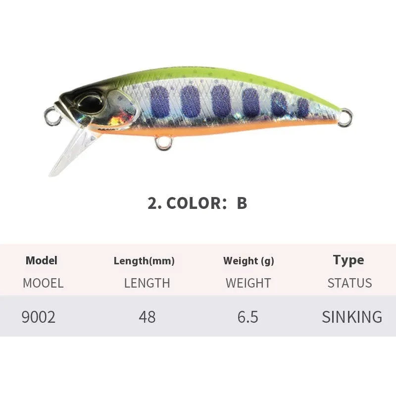 Japanese 48mm hard plastic fishing lure for snakehead and mandarin fish in multiple colour options