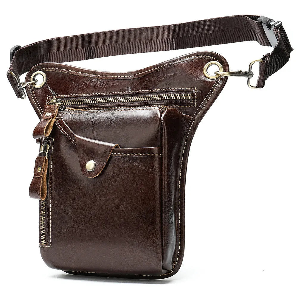 Men's brown crazy horse leather vintage satchel bag with flap closure