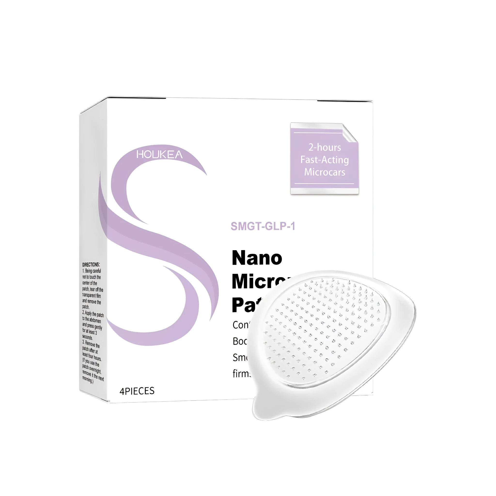 Pack of four individual nano microneedle patches on nursing stickers for skincare.